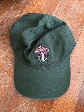 Dark Green Mushroom Embroidered Cap
